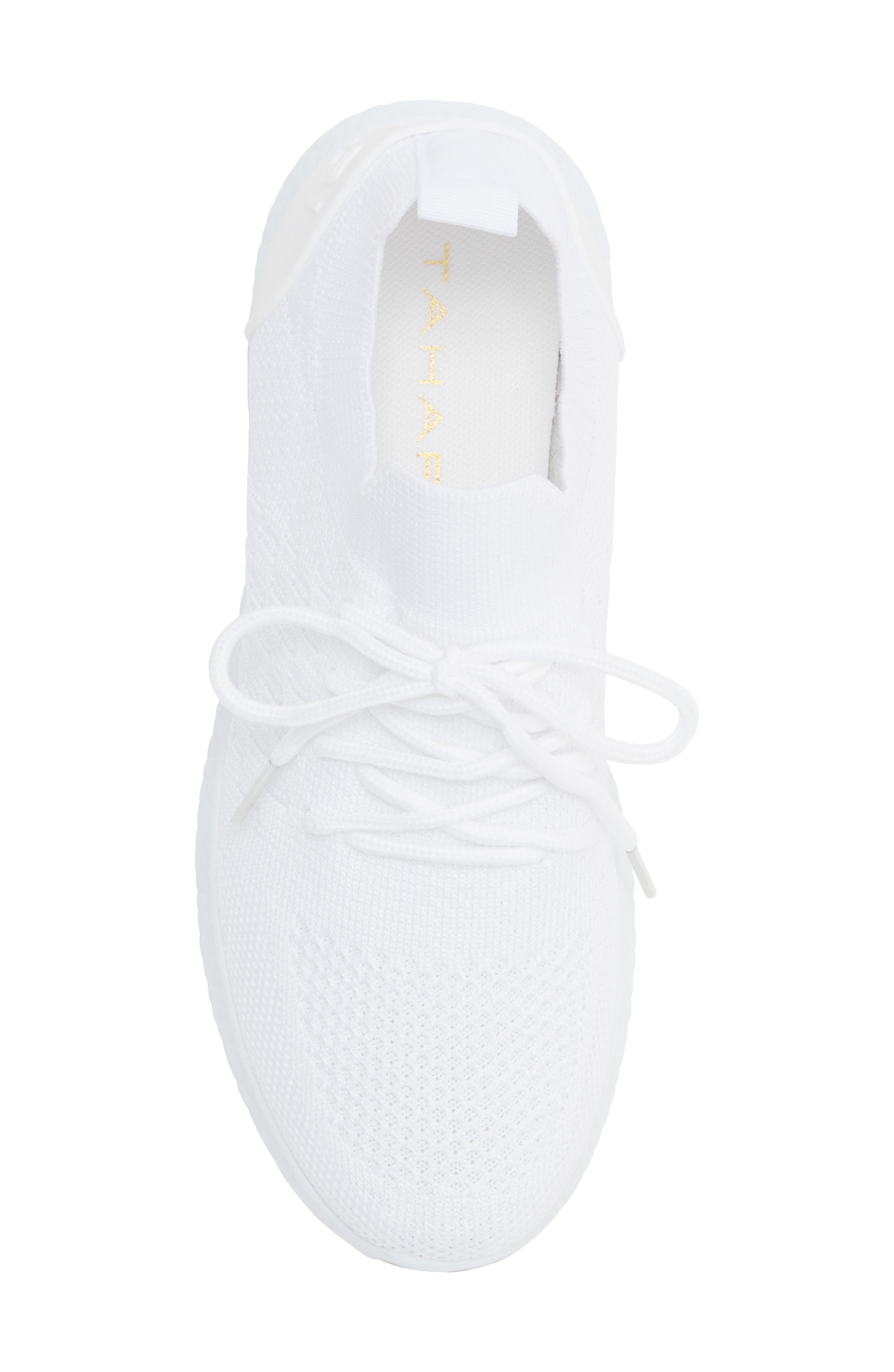 Tahari Knit Lace-Up Sneaker, Alternate, color, White/ Gum
