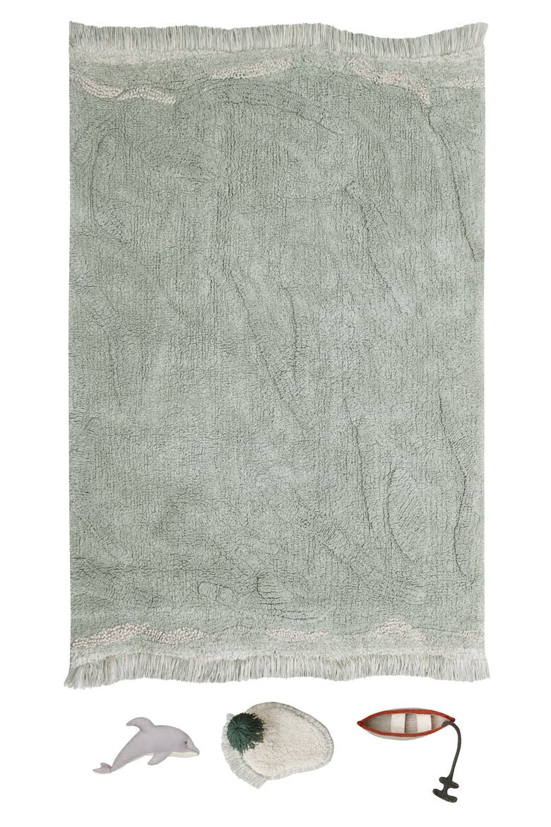 Kids' Wasahable Waves Play Rug, Main, color, NATURAL BLUE SAGE GREEN