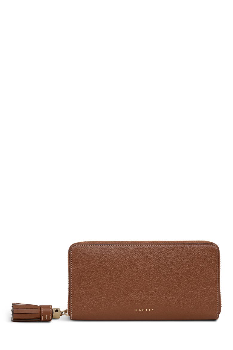 Noble Alley Large Zip Leather Wallet, Main, color, COGNAC