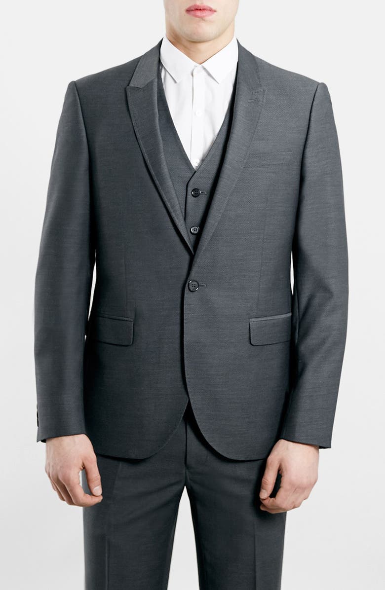 Topman Slim Fit Grey Diamond Texture Suit Jacket, Main, color, 