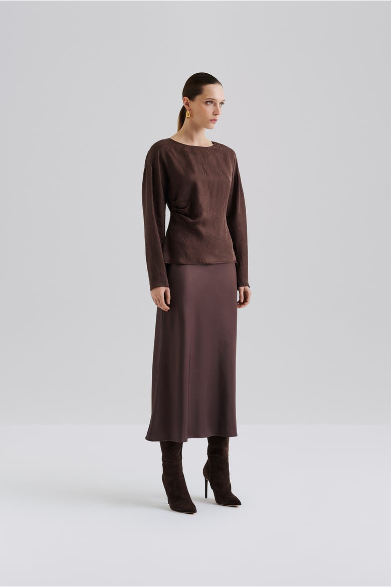 Rosalie Jacquard Weave Satin Blouse, Alternate, color, Chocolate