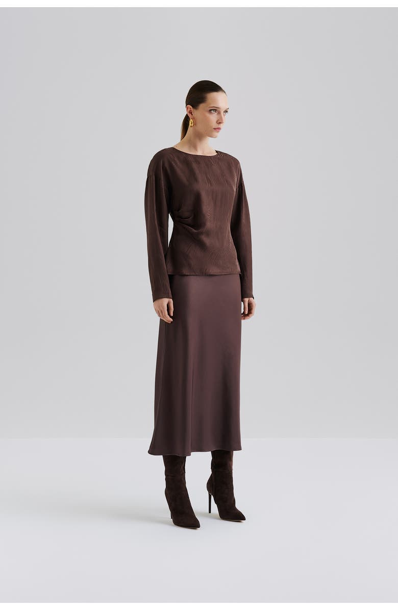 Malina Rosalie Jacquard Weave Satin Blouse, Alternate, color, Chocolate