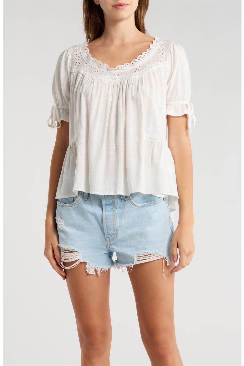 Karlie Eyelet Puff Sleeve Top, Main, color, WHITE