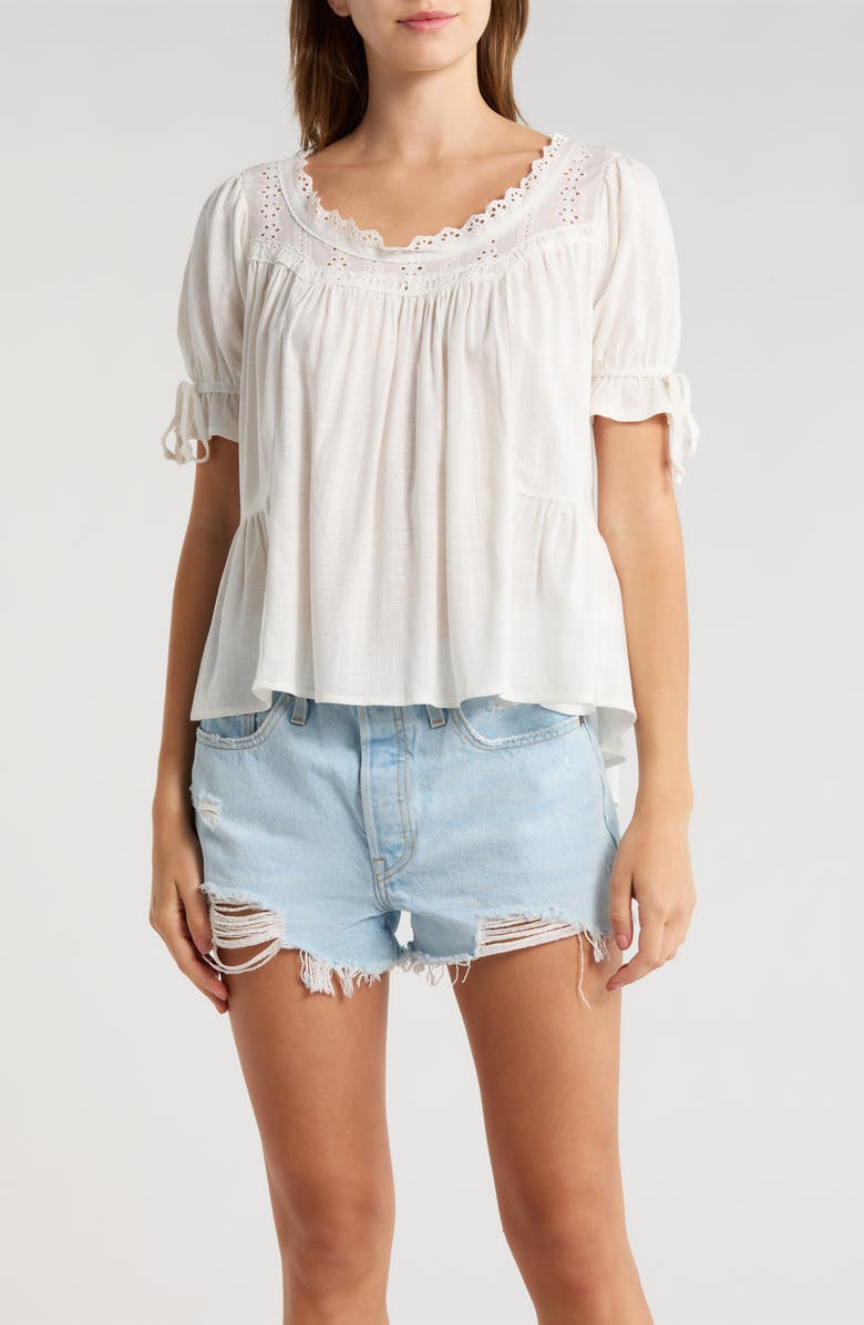 PacSun Karlie Eyelet Puff Sleeve Top, Main, color, White