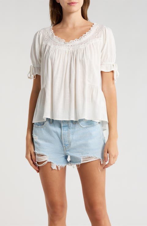 Karlie Eyelet Puff Sleeve Top