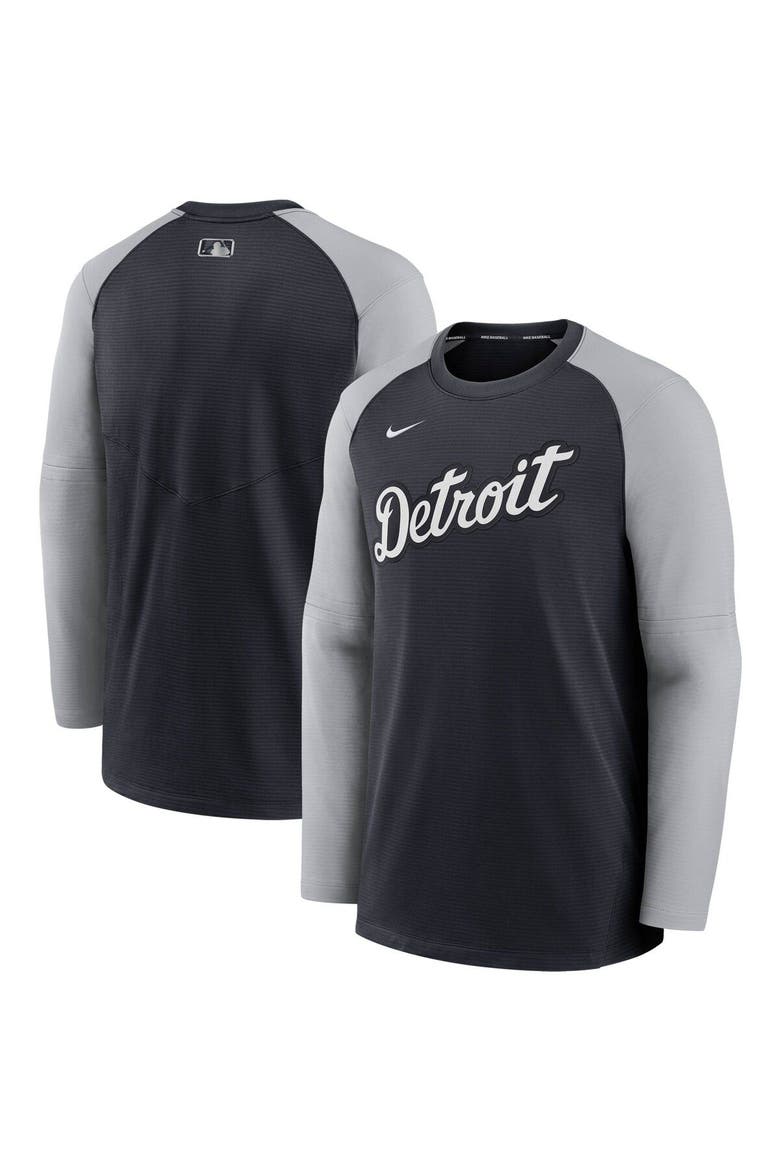 Men's Nike Navy/Gray Detroit Tigers Authentic Collection Pregame Performance Raglan Pullover Sweatshirt, Main, color, Navy