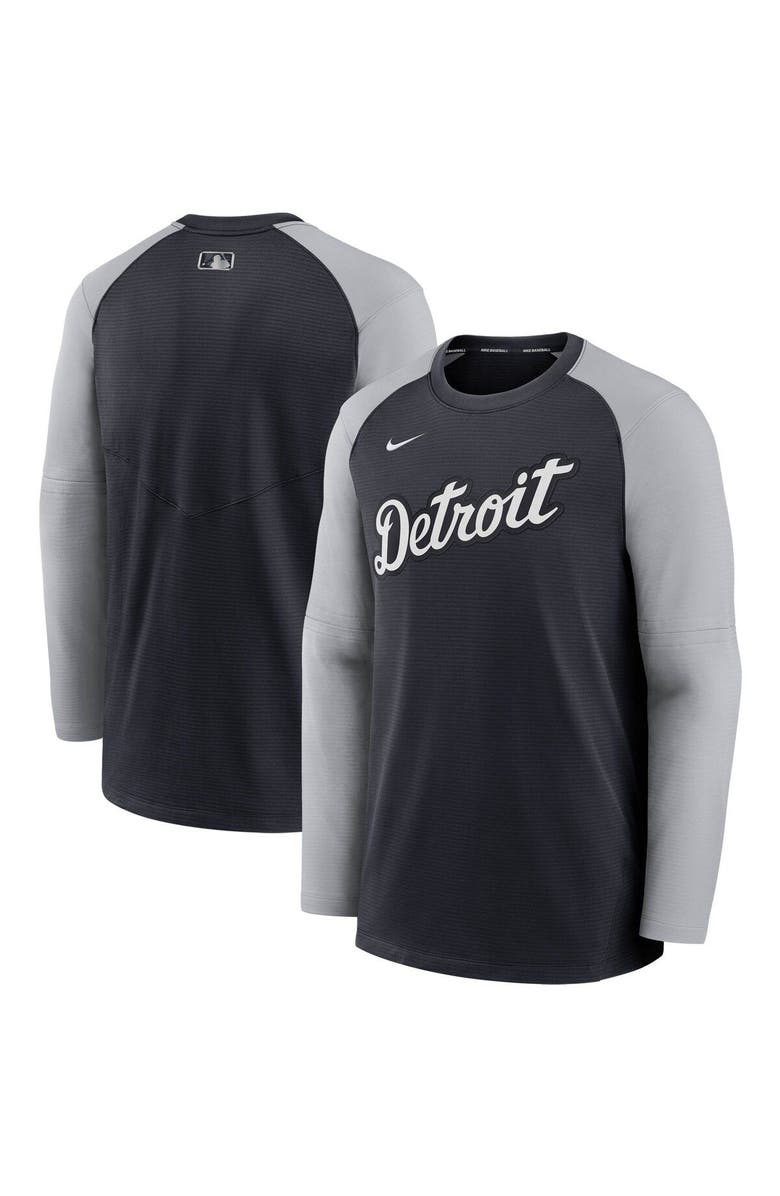 Nike Men's Nike Navy/Gray Detroit Tigers Authentic Collection Pregame Performance Raglan Pullover Sweatshirt, Main, color,