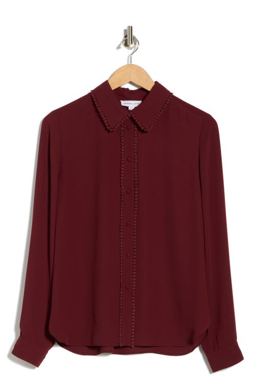 Gemma + Jane Lace Trim Button-up Shirt In Burgundy