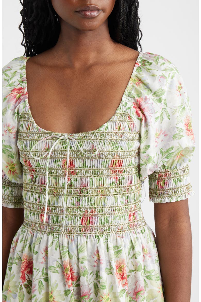 The Madeline Floral Smocked Puff Sleeve Cotton Maxi Dress, Alternate, color, PEONY CHINTZ