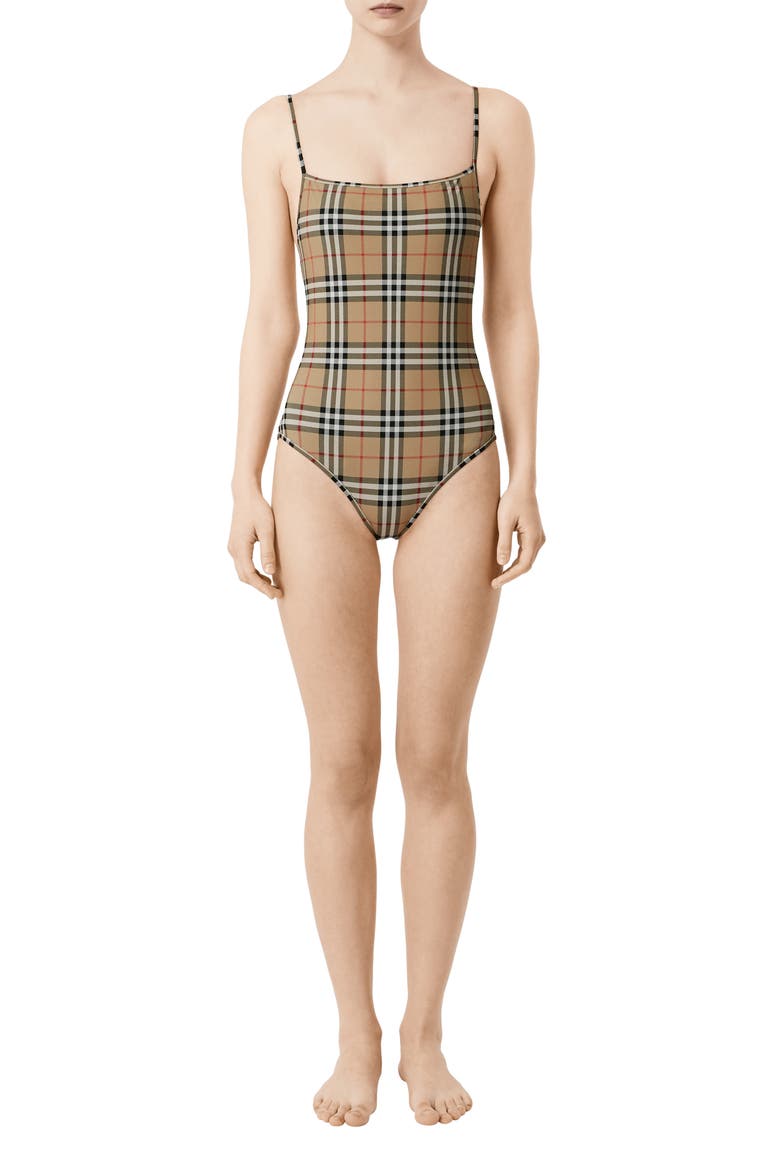Check One-Piece Swimsuit, Alternate, color, ARCHIVE BEIGE IP CHK