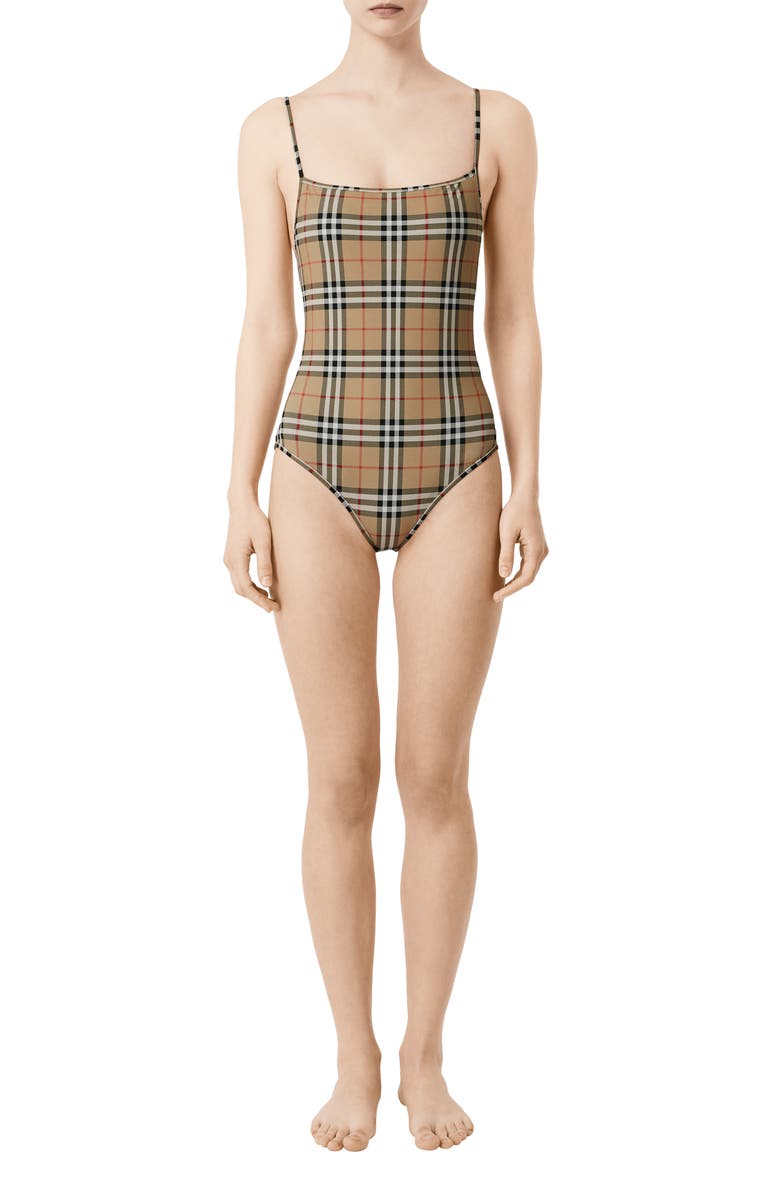 Burberry Check One-Piece Swimsuit, Alternate, color,