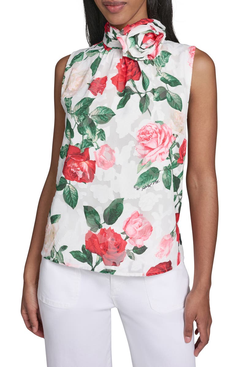 KARL LAGERFELD PARIS Rosette Detail Floral Tank, Main, color, 
