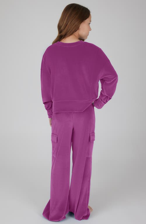 90 Degree By Reflex Kids' Velour Crew Pullover & Wide Leg Pants Set In Purple