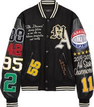 AMIRI Varsity Patch Wool Blend & Leather Jacket