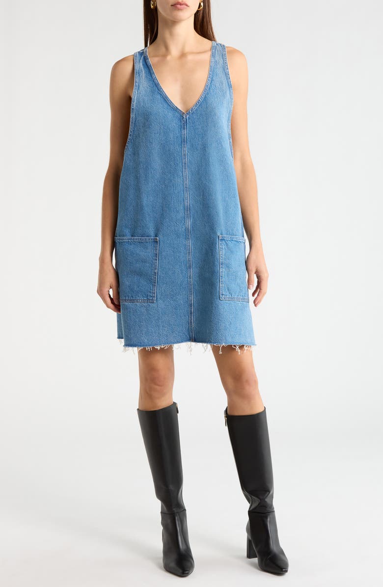 MOTHER The O Yeah Fray Hem Denim Dress, Main, color, Wipeout