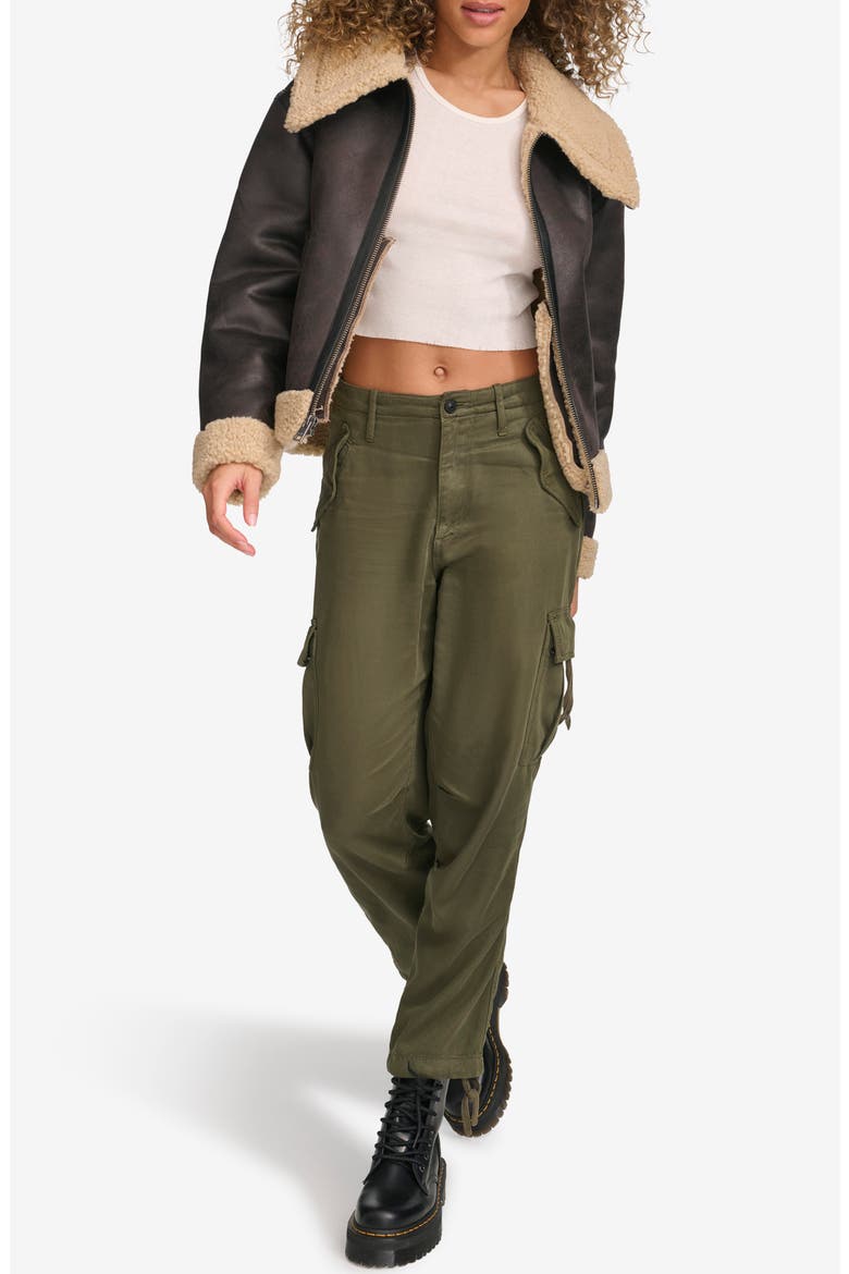 Faux Leather & Faux Shearling Bomber Jacket, Alternate, color, Molasses