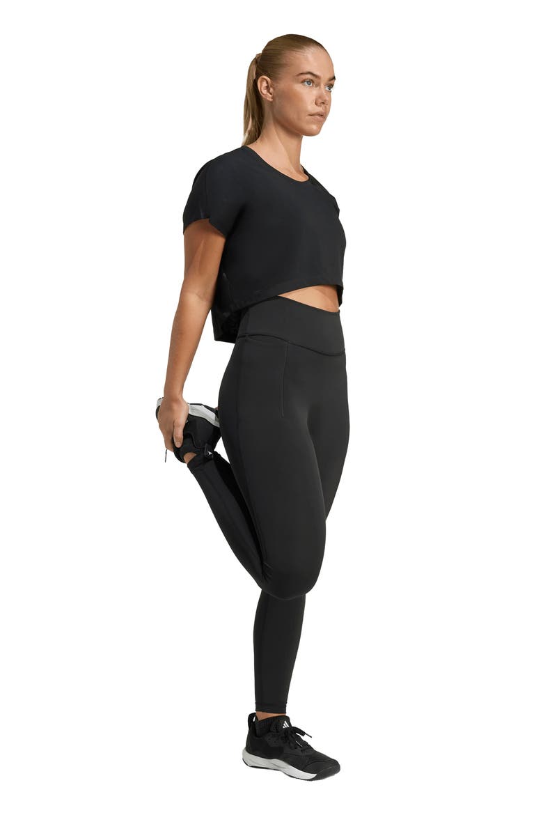 Power Workout Cropped Boxy 3-Stripes Tank, Alternate, color, BLACK/