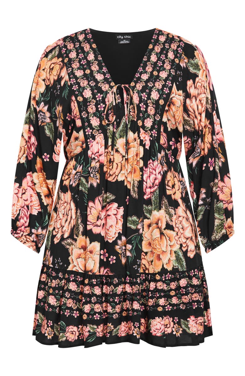 City Chic The Divine Border Print Long Sleeve Minidress, Alternate, color, Floral Print