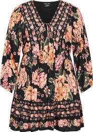 City Chic The Divine Border Print Long Sleeve Minidress