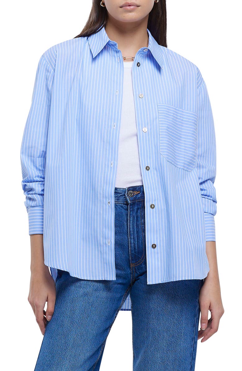 River Island Stripe Boyfriend Button-Up Shirt, Main, color, 