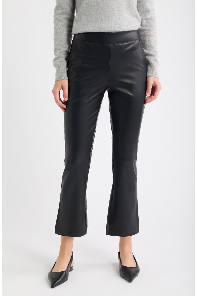 Faux Leather Crop Baby Bootcut Pants, Main, color, BLACK