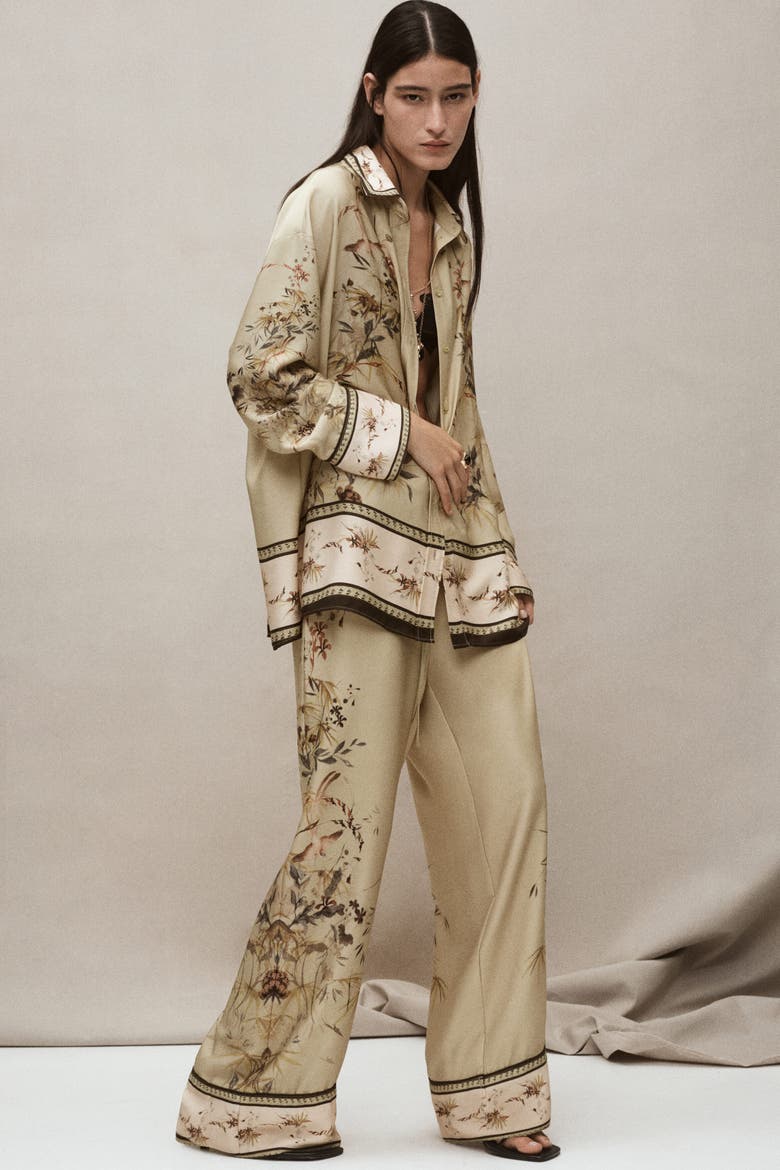 Oversized Patterned Shirt, Alternate, color, Light dusty green/patterned