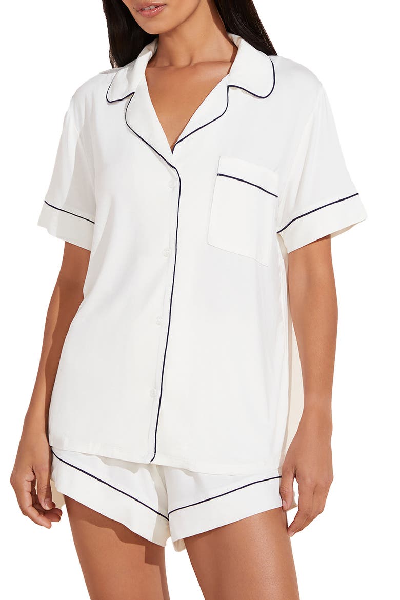 Gisele Relaxed Short Pajamas, Main, color, IVORY/NAVY