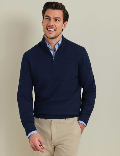 Pure Merino Texture Zip Neck Sweater