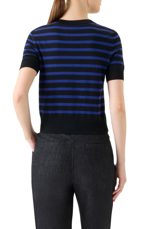 Akris Punto Stripe Short Sleeve Virgin Wool Sweater In Blue