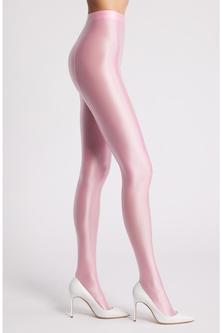 Mercury Glossy Opaque High Waist Tights, Main, color, PINK