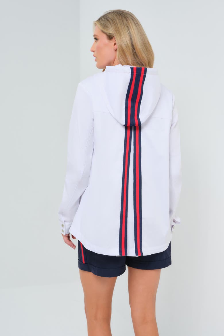 Gabi Stretch Woven Hooded Full Zip Jacket, Alternate, color, White W/ Red & Navy Stripe