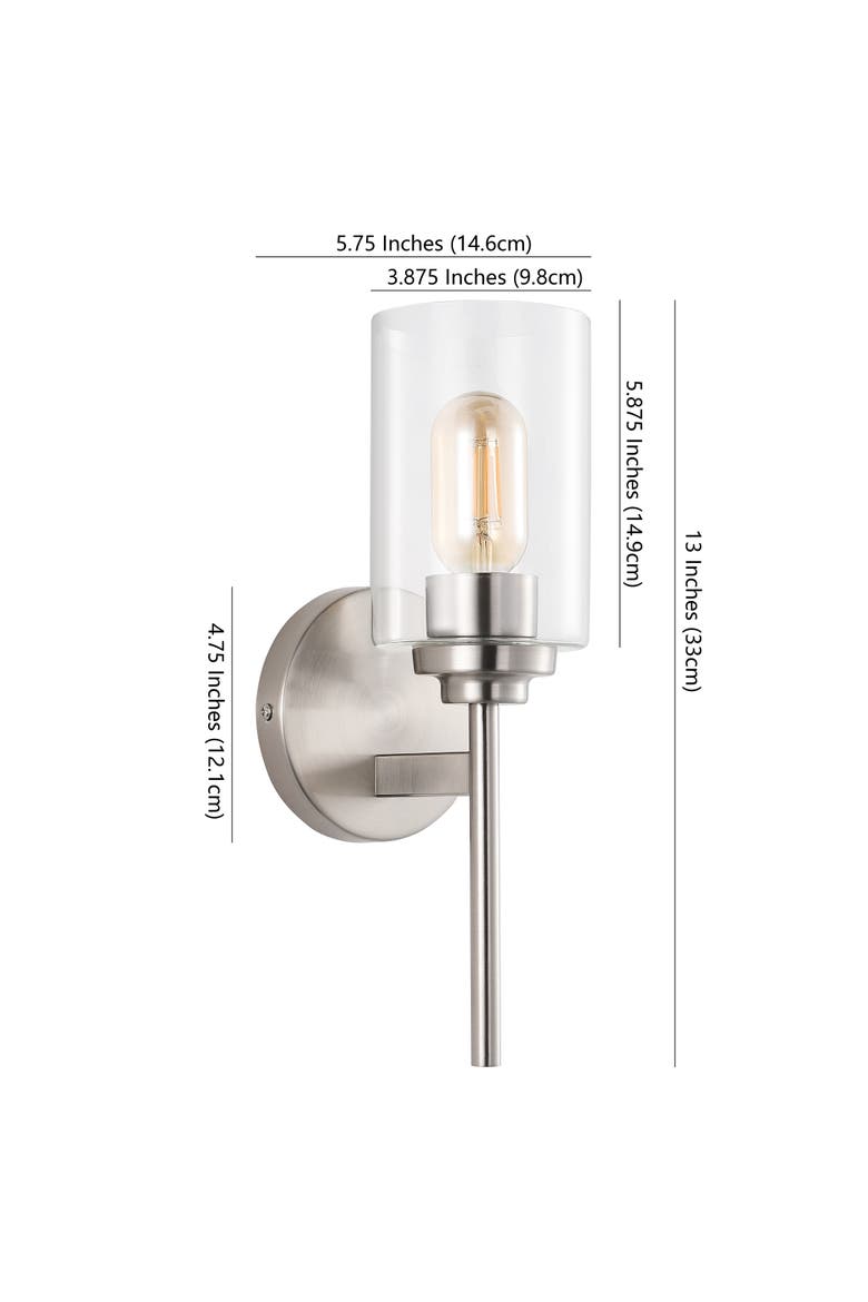 Juno 1-Light Farmhouse Industrial Iron Cylinder LED Sconce, Alternate, color, Nickel