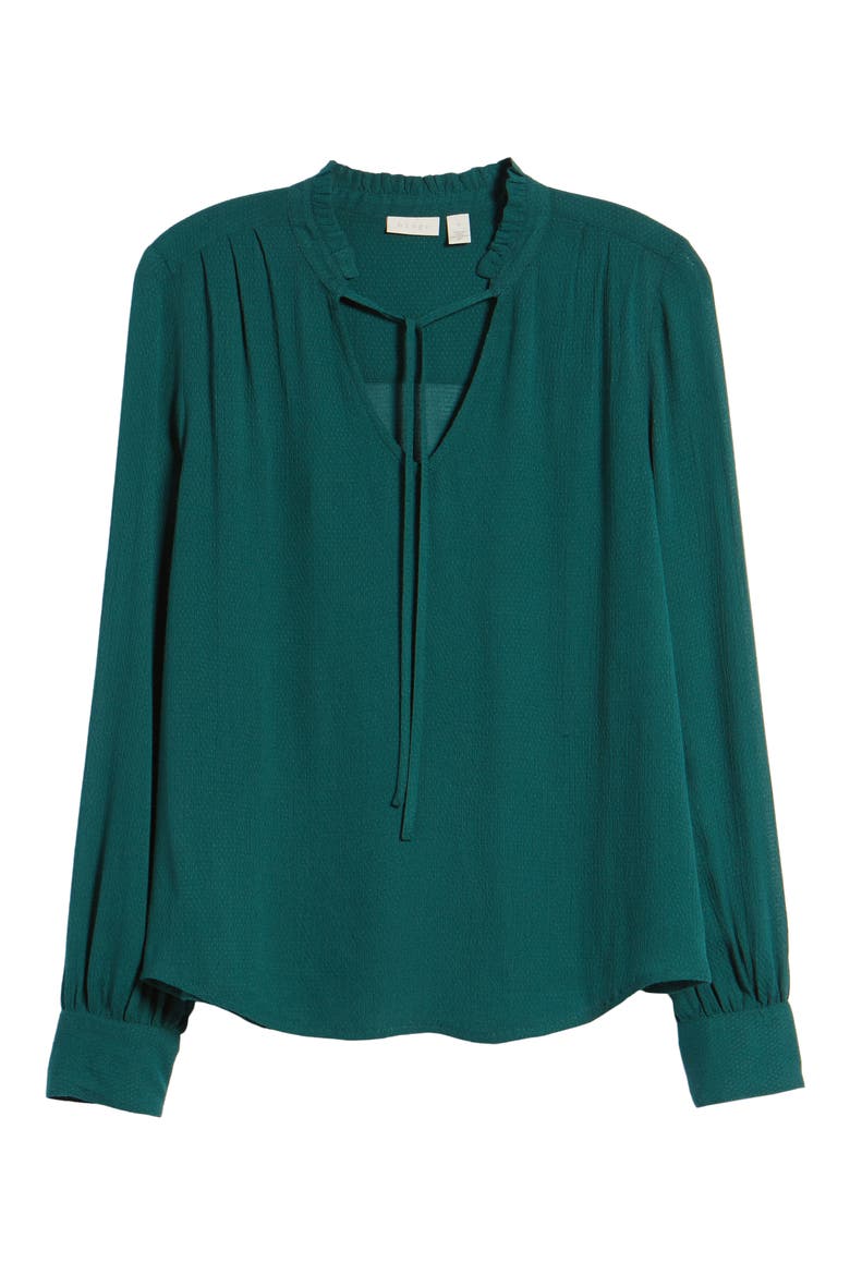 Tie Neck Ruffle Blouse, Alternate, color, GREEN BUG