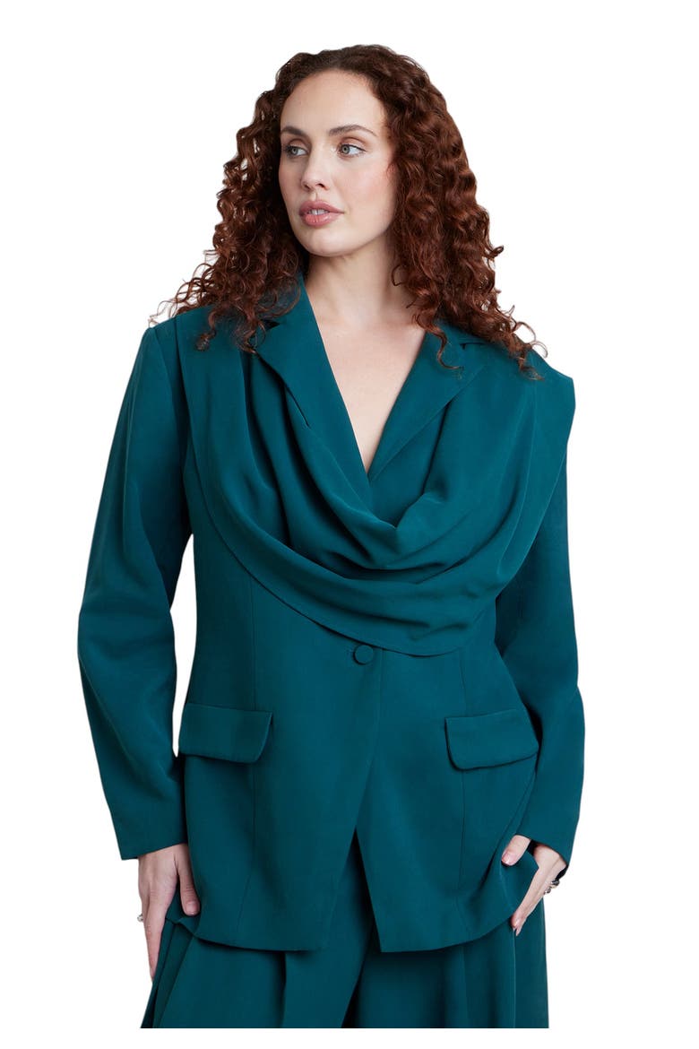 Draped Scarf Blazer, Main, color, DEEP TEAL