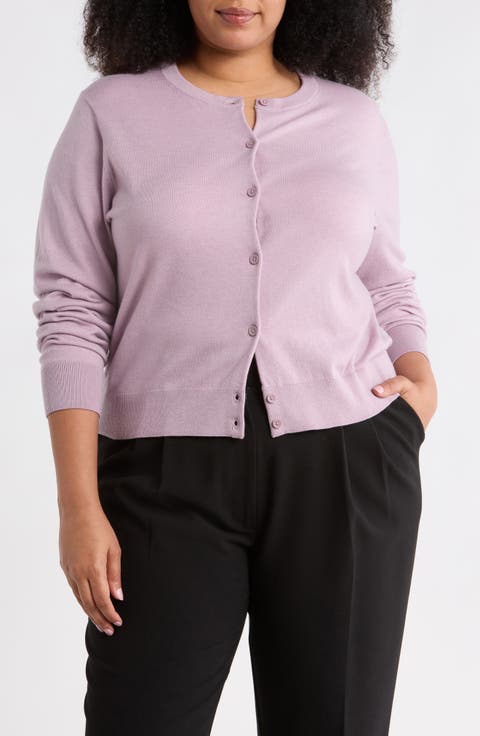 Crewneck Button Front Cardigan (Plus)