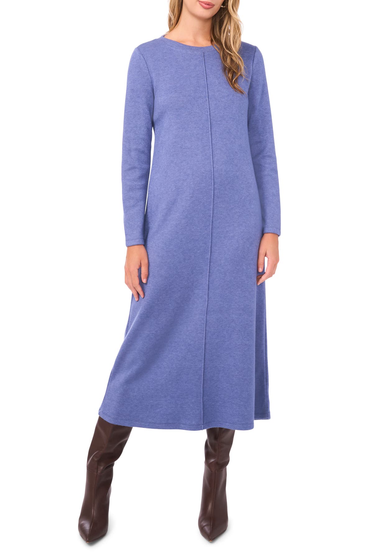 Vince Camuto exposed center seam midi sweater dress on model