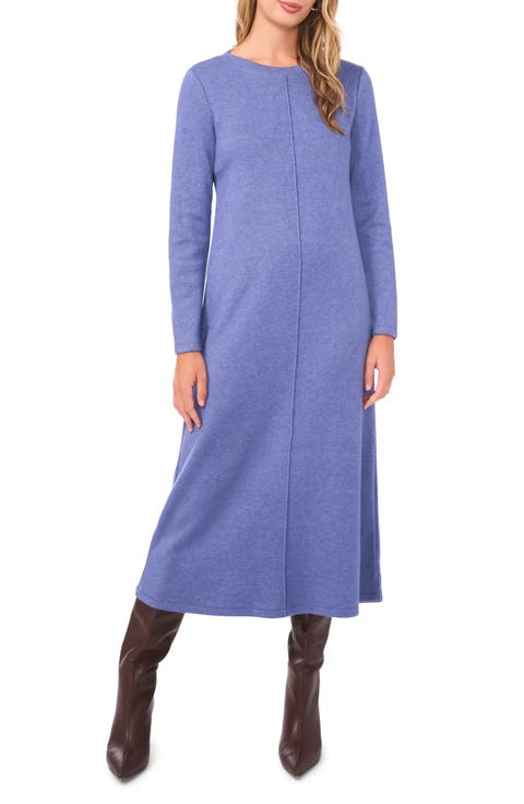 Exposed Center Seam Long Sleeve Midi Sweater Dress