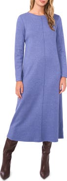 Vince Camuto Exposed Center Seam Long Sleeve Midi Sweater Dress