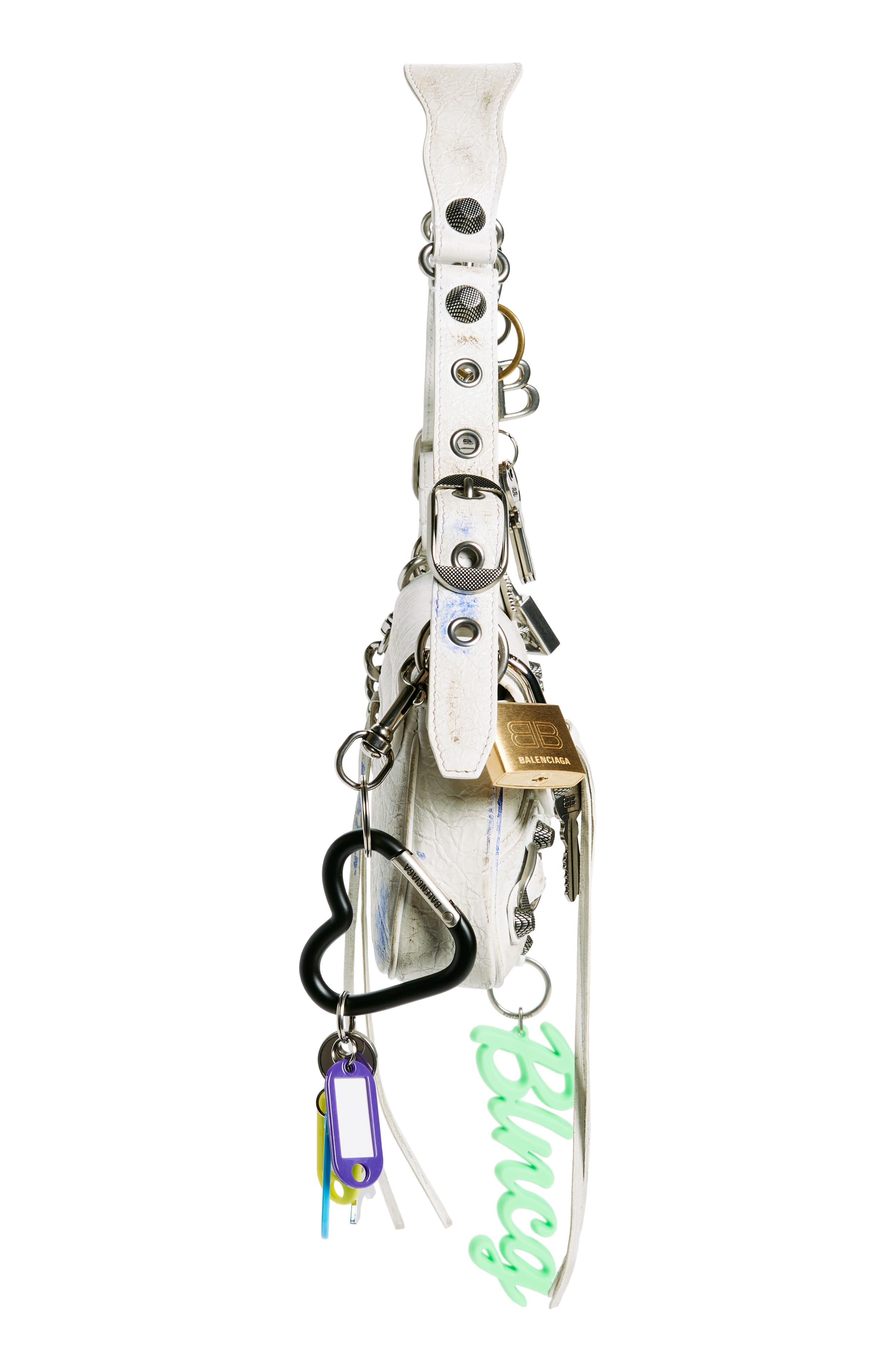 Balenciaga Small Le Cagole Used Effect Sling Bag with Charms, Alternate, color, 