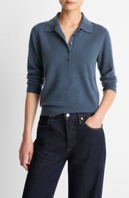 Vince Cashmere & Silk Long Sleeve Polo Sweater