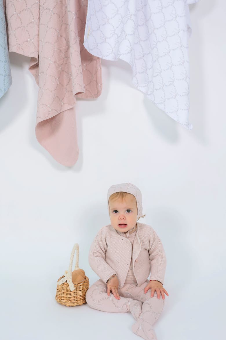 Bow Print Jersey Romper with Hat, Alternate, color, Primrose