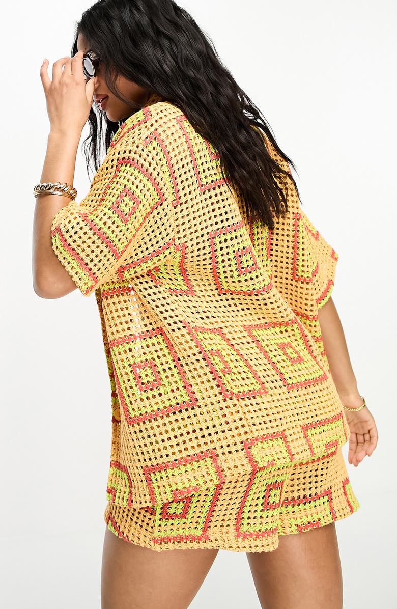 ASOS DESIGN Mosaic Crochet Beach Cover-Up Shirt, Alternate, color,