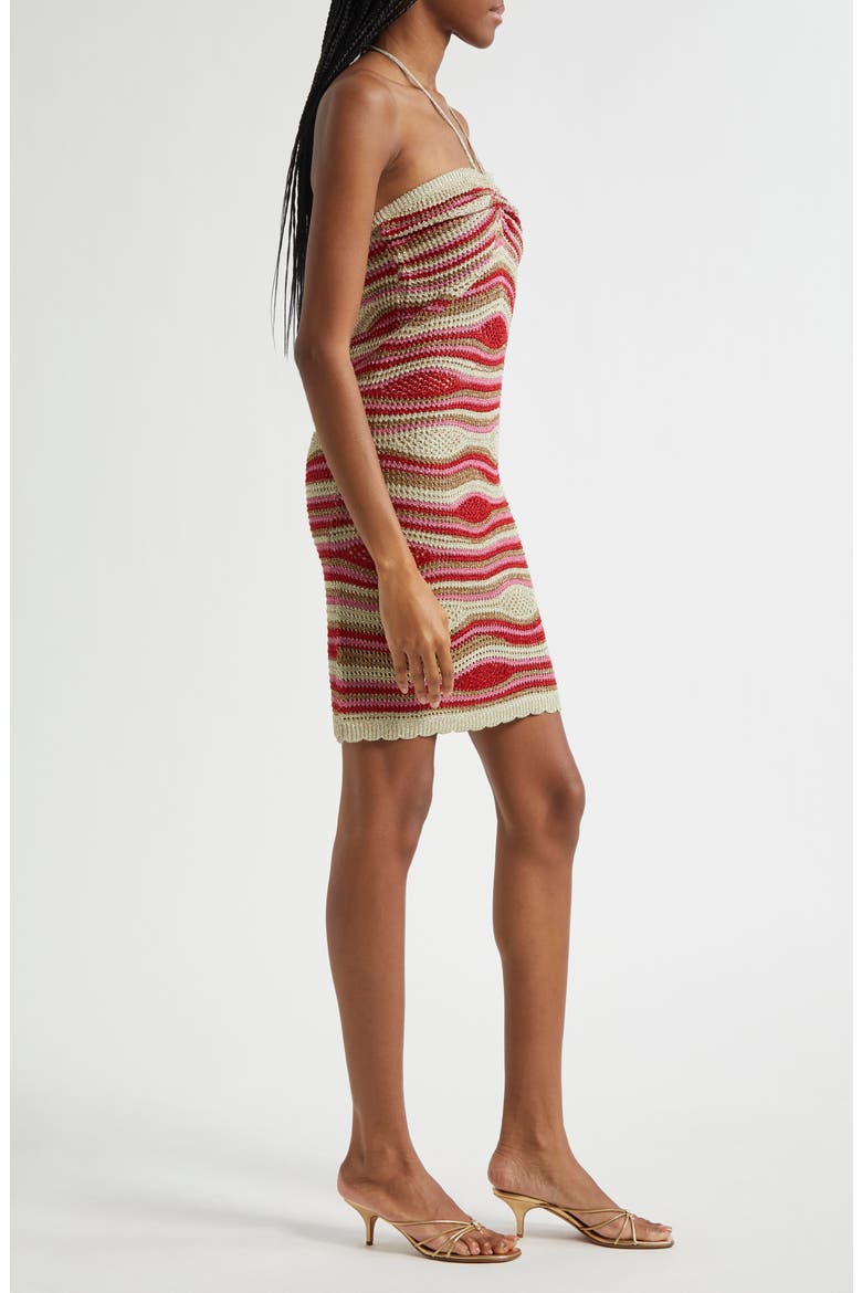 Mixed Waves Metallic Body-Con Minidress, Alternate, color, RED MULTI