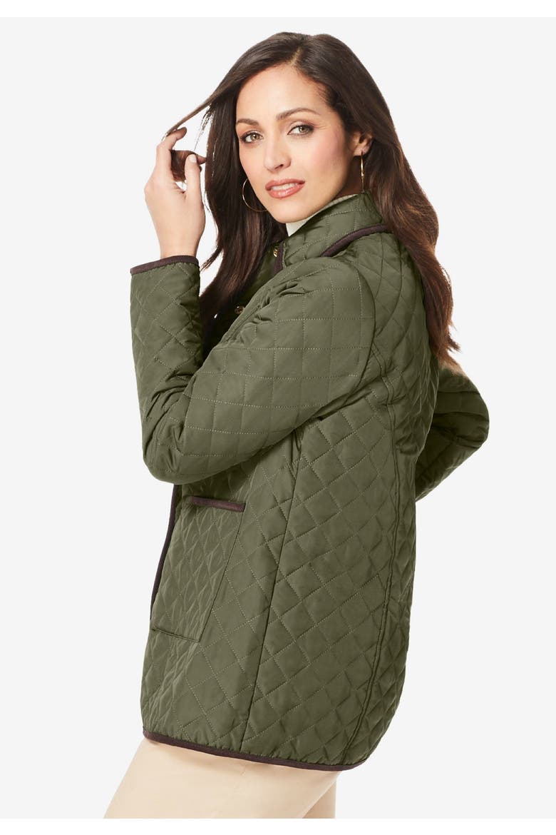 Snap Front Quilted Coat, Alternate, color, DARK OLIVE GREEN