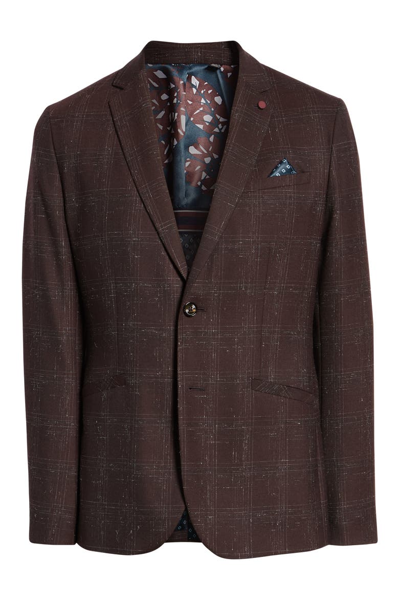 Ddar Slim Fit Bouclé Check Sport Coat, Alternate, color, DARK RED