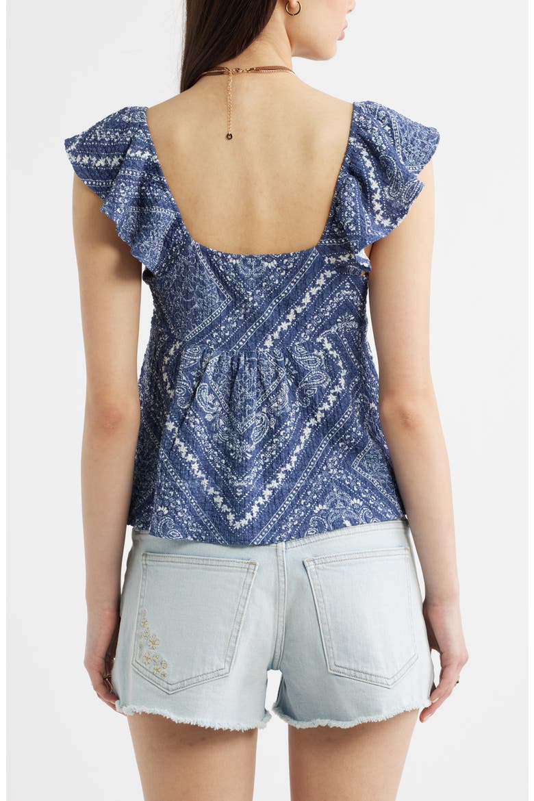 Flutter Sleeve Top, Alternate, color, BLUE IVORY BANDANA