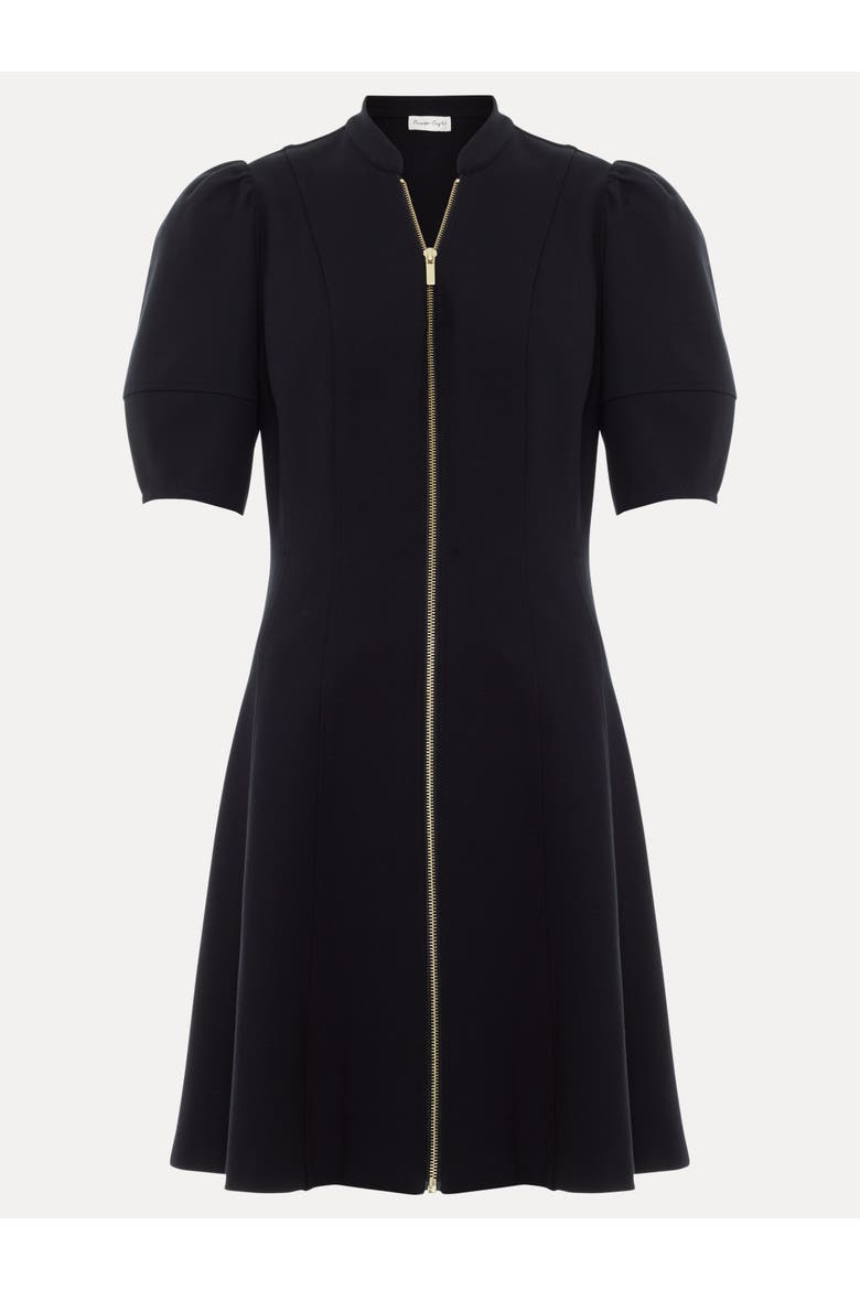 Alima Ponte Zip A-Line Dress, Alternate, color, Black