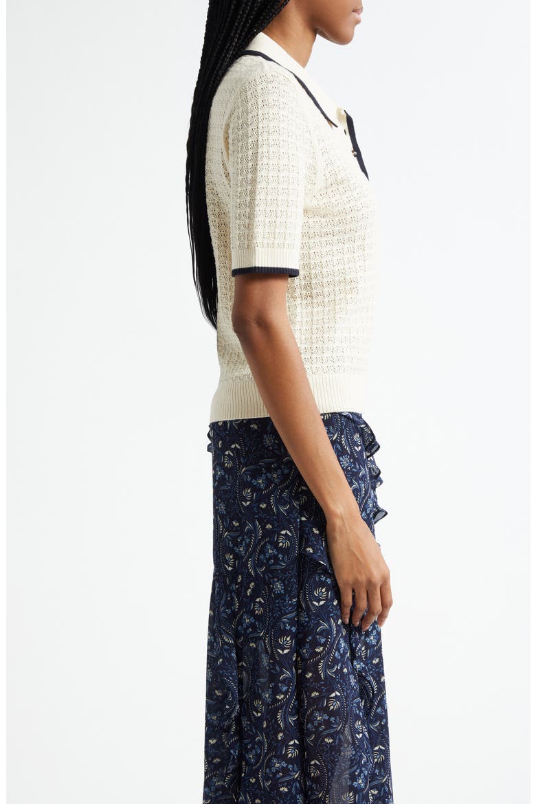 Brandt Pointelle Polo Sweater, Alternate, color, ECRU