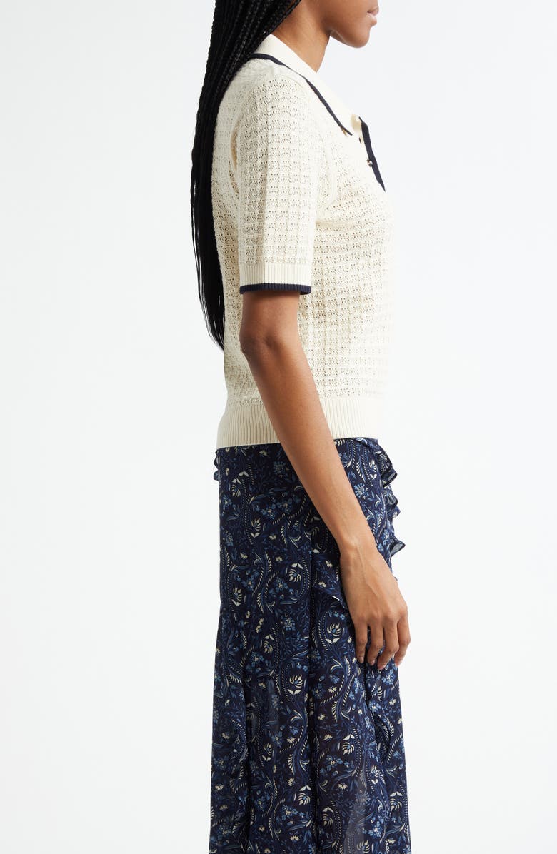 Veronica Beard Brandt Pointelle Polo Sweater, Alternate, color, 