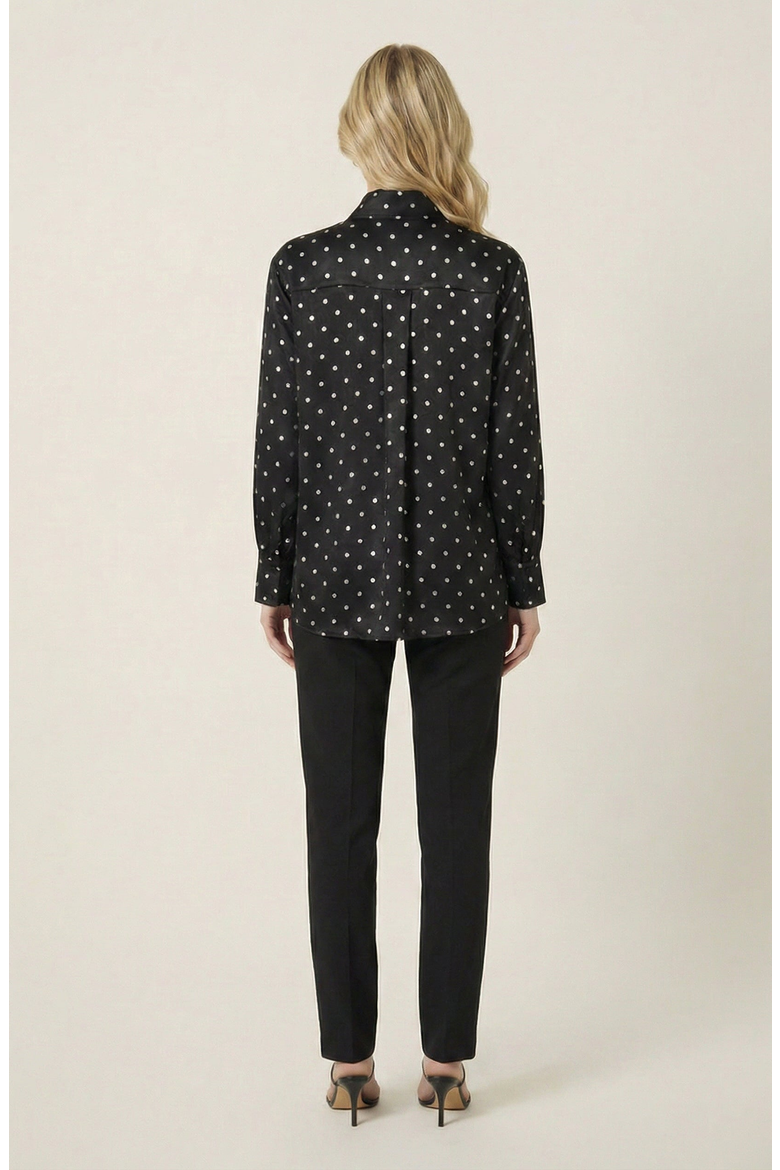 Polka Dot Tie Neck Blouse, Alternate, color, Black